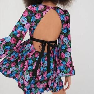 For Love & Lemons Womens Maggie Mini Dress XS Floral Babydoll NEW Open Back Rose